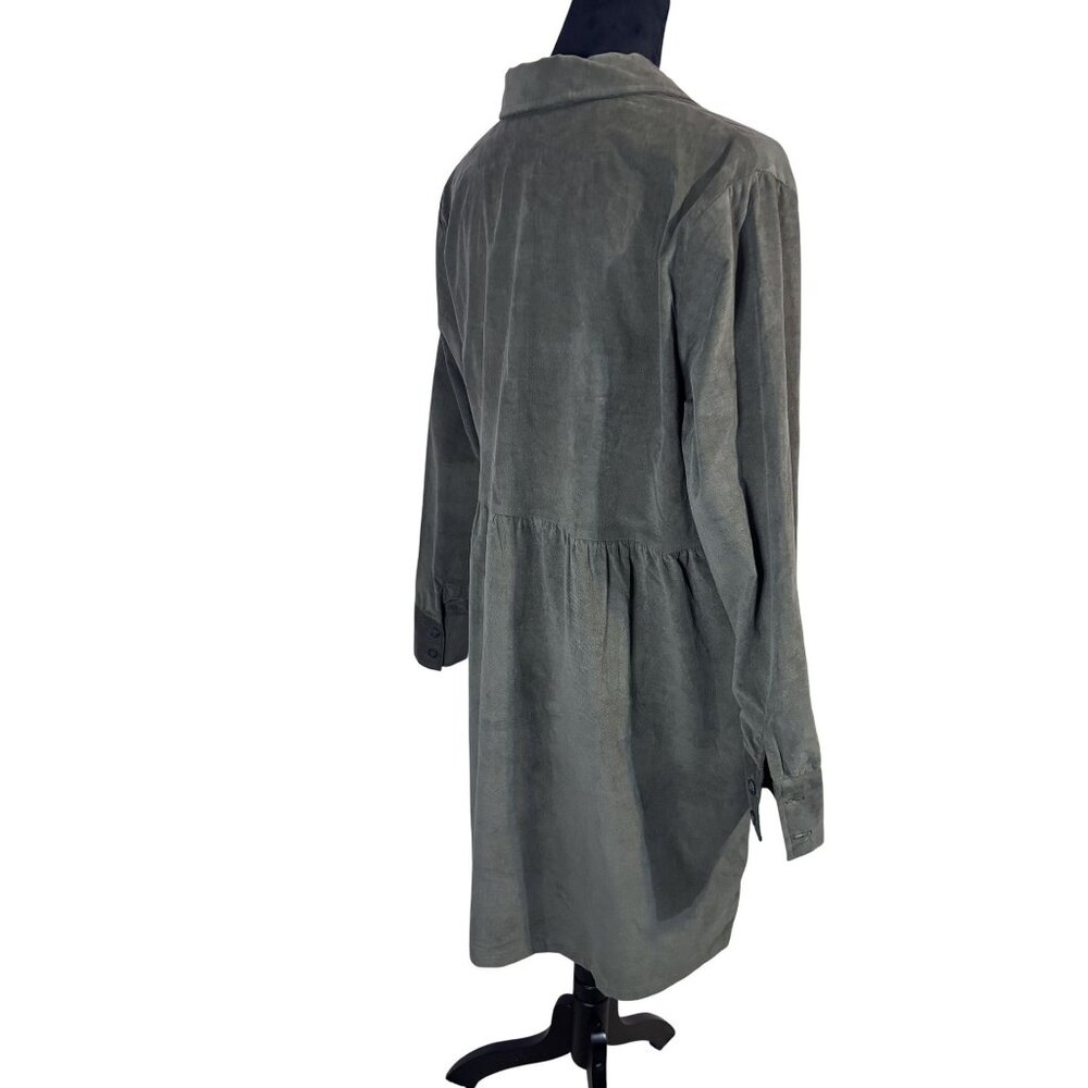 Nine West Empire Waist Olive Green Corduroy Babydoll Shirt Dress - Picture 2 of 14